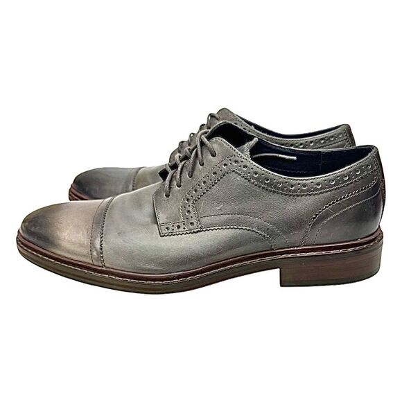 Cole Haan Mens Colton Oxford Dress Shoes Gray Leather Cap Toe Lace Up 9 M Used - Picture 5 of 10